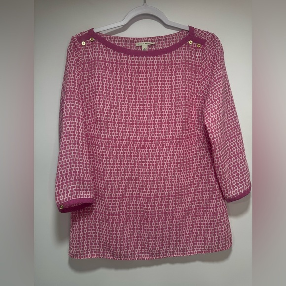 Banana Republic Blouse S Womens Pink White Half Sleeve Polyester Flowy - Picture 1 of 10